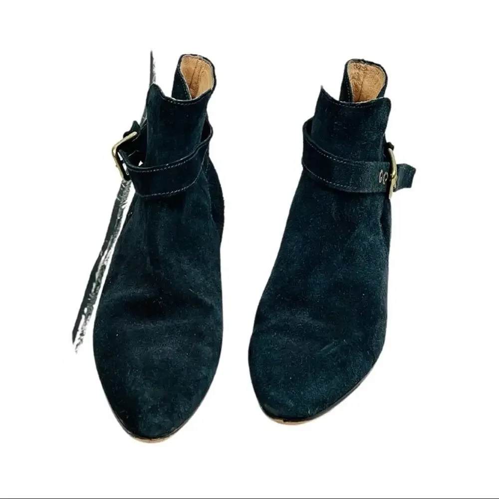 J. Crew Black Suede Pointed Toe Buckle Ankle Boots Size 8.5 - Picture 2 of 4